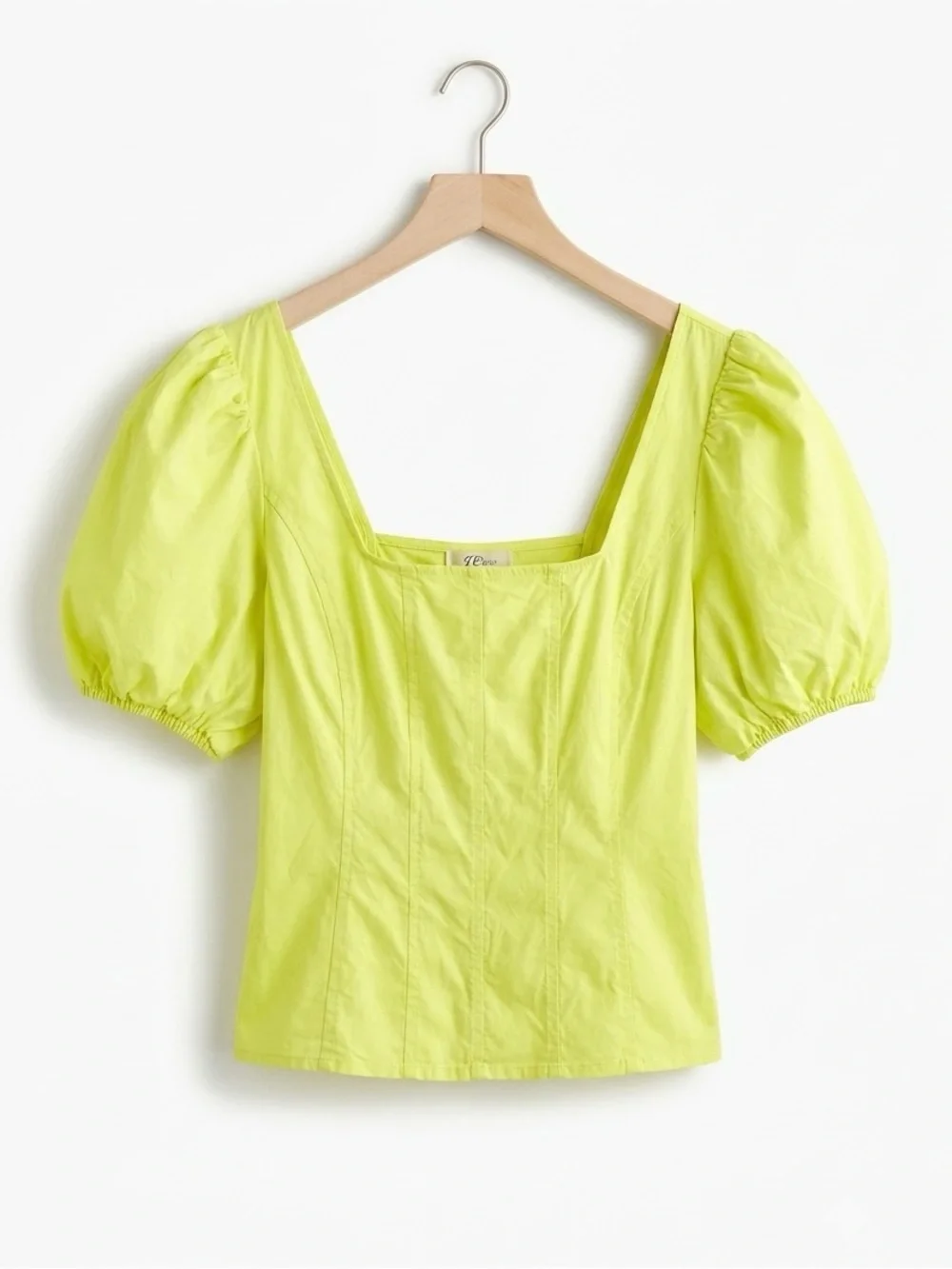 J.Crew Neon Yellow Puff Sleeve Square Neck Smocked Corset Top 6 Cottagecore